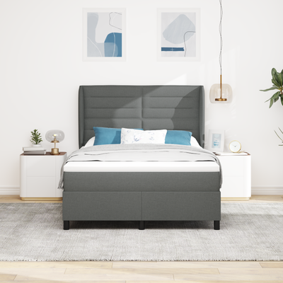 Box Spring Bed with Mattress Dark Grey Queen Fabric
