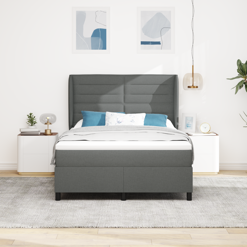 Box Spring Bed with Mattress Dark Grey Queen Fabric