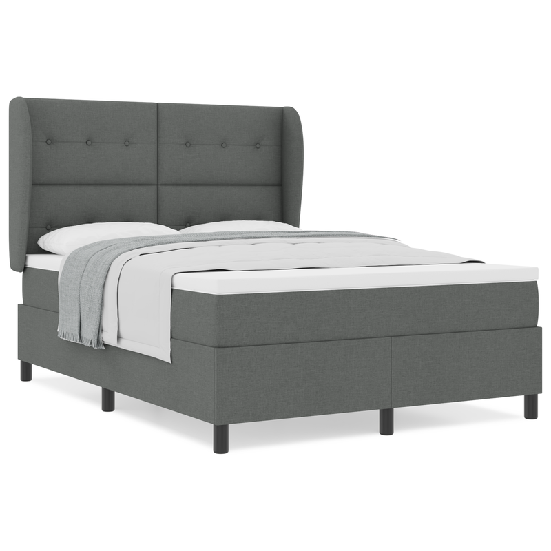 Box Spring Bed with Mattress Dark Grey Queen Fabric
