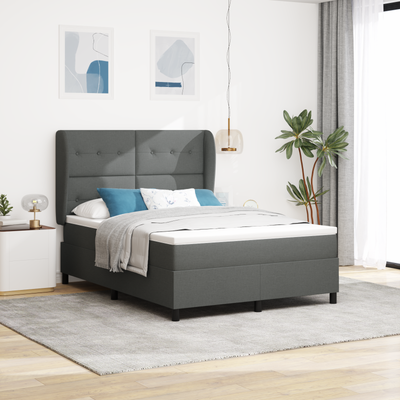 Box Spring Bed with Mattress Dark Grey Queen Fabric