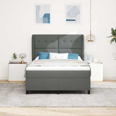 Box Spring Bed with Mattress Dark Grey Queen Fabric