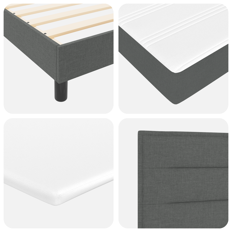 Box Spring Bed with Mattress & LED Dark Grey King Single Fabric
