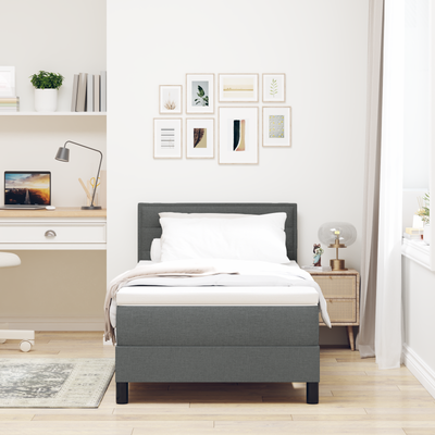 Box Spring Bed with Mattress & LED Dark Grey King Single Fabric