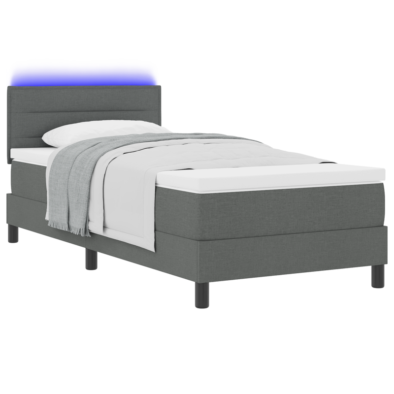 Box Spring Bed with Mattress & LED Dark Grey King Single Fabric