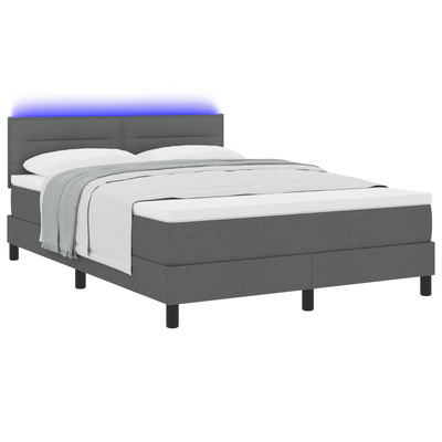 Box Spring Bed with Mattress&LED Dark Grey Full Fabric