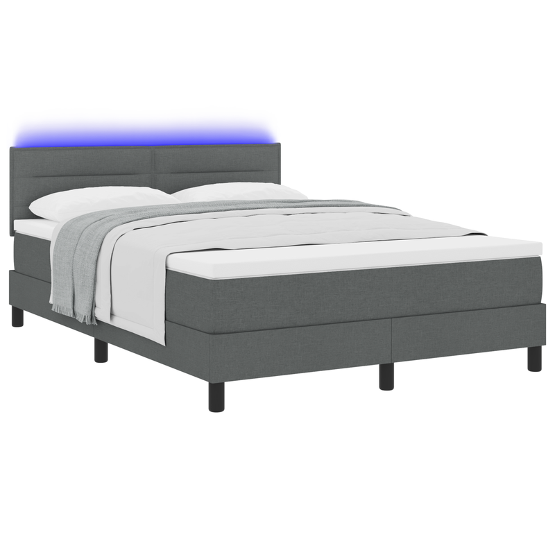Box Spring Bed with Mattress&LED Dark Grey Full Fabric