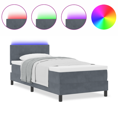 Box Spring Bed with Mattress & LED Dark Grey King Single Fabric