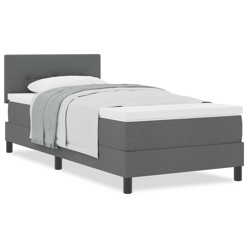 Box Spring Bed with Mattress & LED Dark Grey King Single Fabric