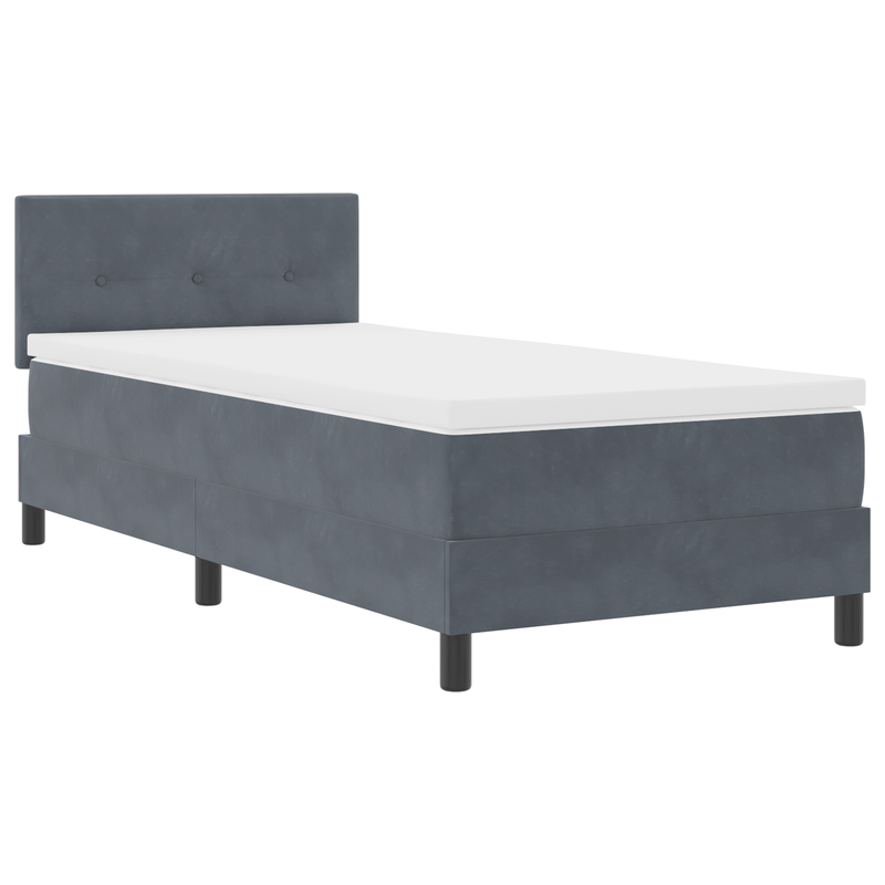 Box Spring Bed with Mattress & LED Dark Grey King Single Fabric