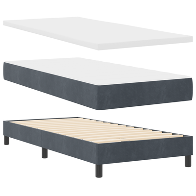 Box Spring Bed with Mattress & LED Dark Grey King Single Fabric