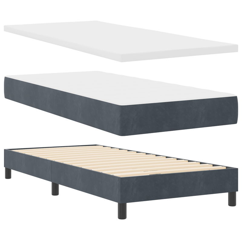 Box Spring Bed with Mattress & LED Dark Grey King Single Fabric