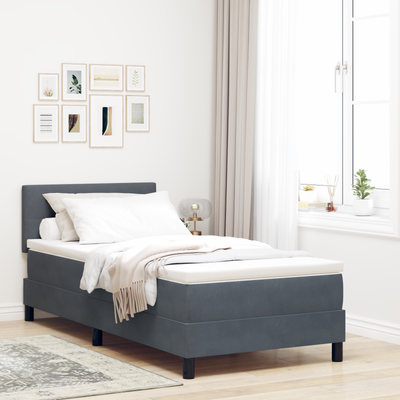 Box Spring Bed with Mattress & LED Dark Grey King Single Fabric