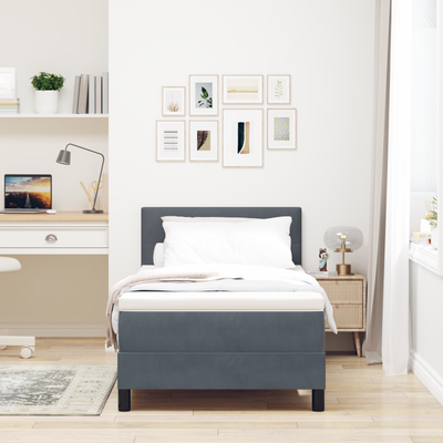 Box Spring Bed with Mattress & LED Dark Grey King Single Fabric