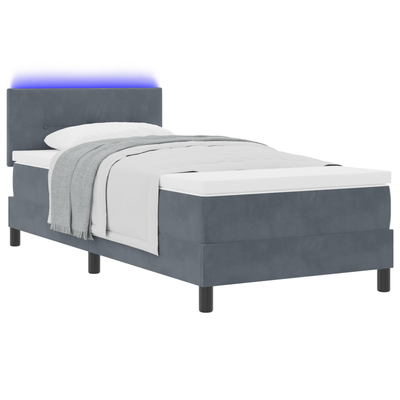 Box Spring Bed with Mattress & LED Dark Grey King Single Fabric