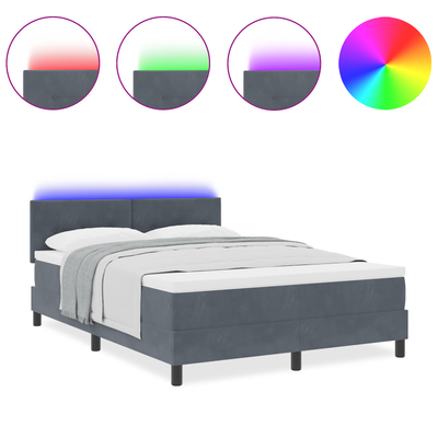 Box Spring Bed with Mattress & LED Dark Grey Queen Fabric