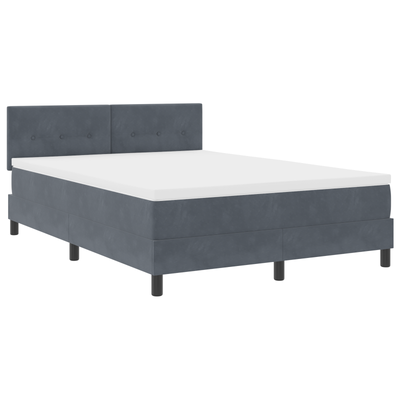 Box Spring Bed with Mattress & LED Dark Grey Queen Fabric
