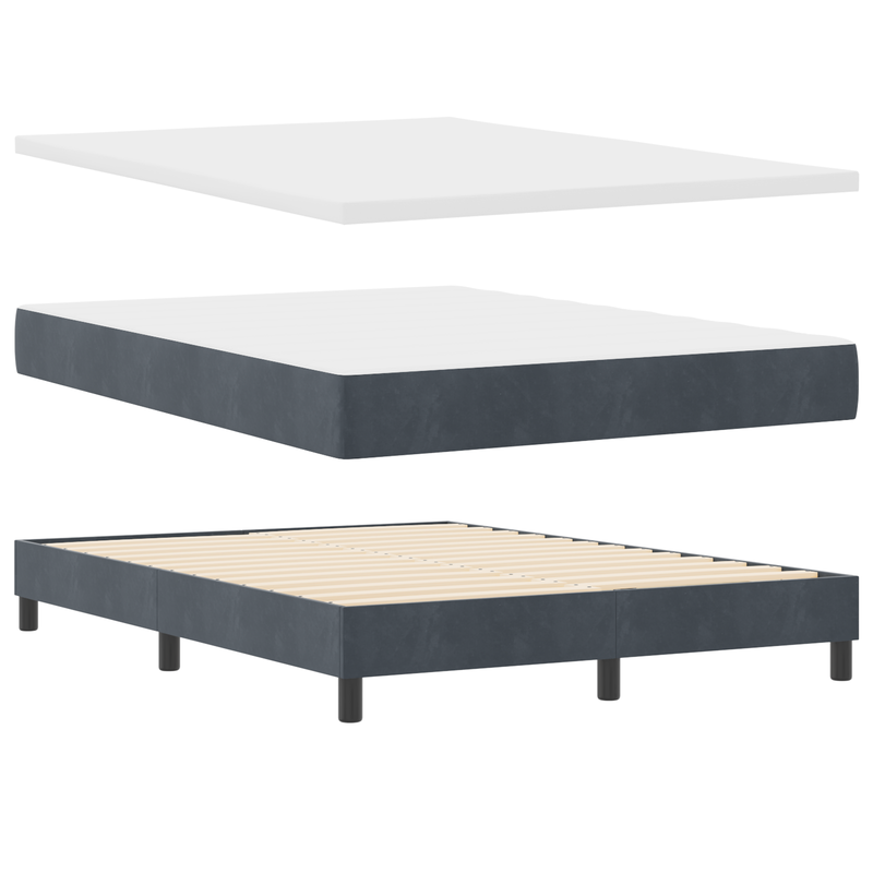 Box Spring Bed with Mattress & LED Dark Grey Queen Fabric