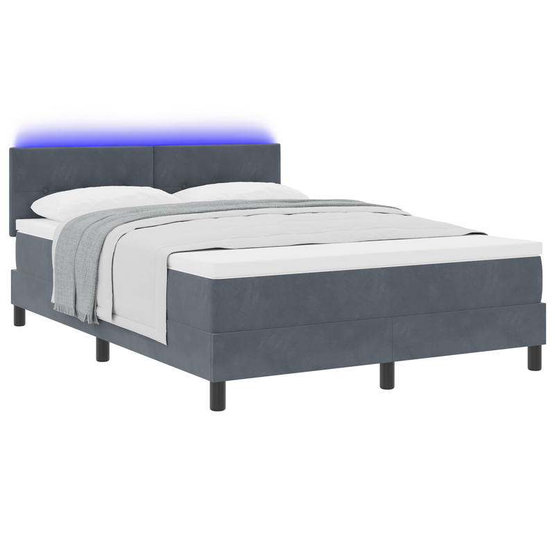 Box Spring Bed with Mattress & LED Dark Grey Queen Fabric