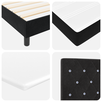 Box Spring Bed with Mattress & LED Black Queen Velvet