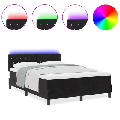 Box Spring Bed with Mattress & LED Black Queen Velvet