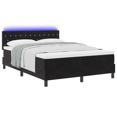 Box Spring Bed with Mattress & LED Black Queen Velvet