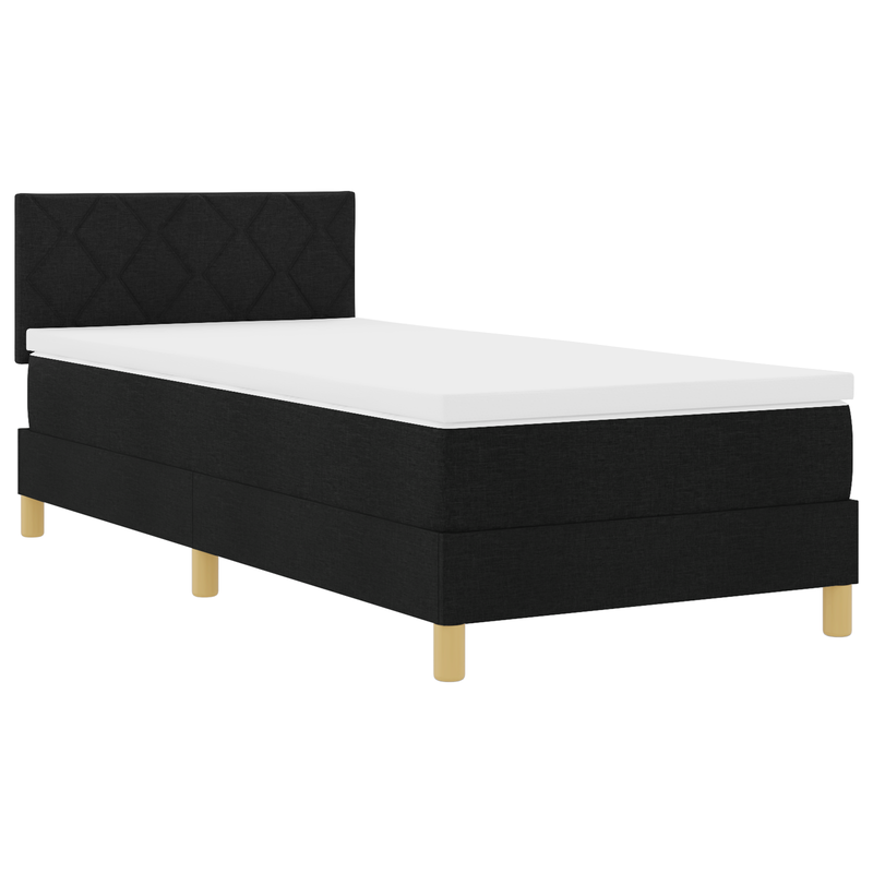 Box Spring Bed with Mattress & LED Black King Single Velvet