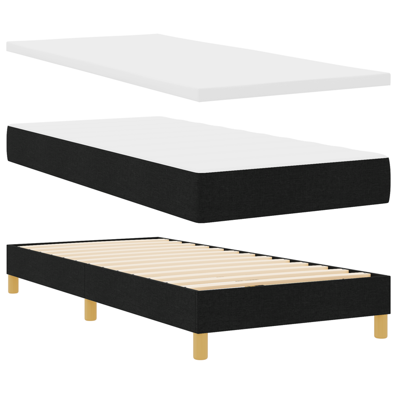 Box Spring Bed with Mattress & LED Black King Single Velvet