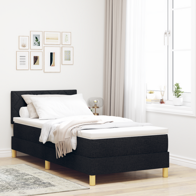 Box Spring Bed with Mattress & LED Black King Single Velvet