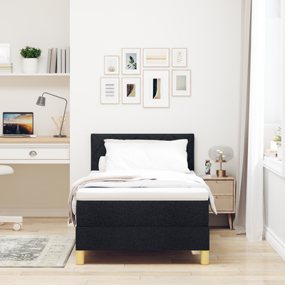 Box Spring Bed with Mattress & LED Black King Single Velvet