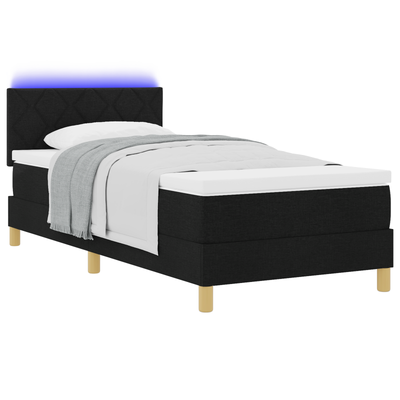 Box Spring Bed with Mattress & LED Black King Single Velvet
