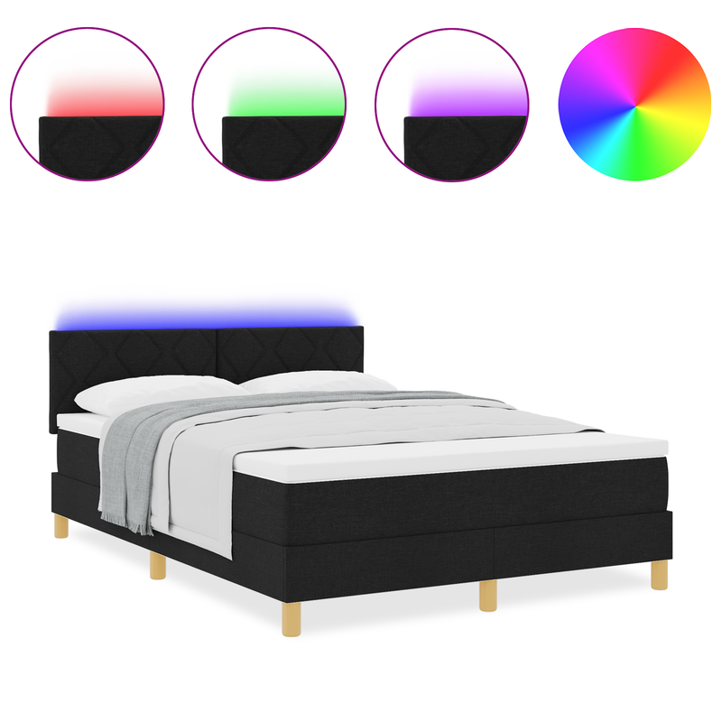 Box Spring Bed with Mattress & LED Black Full Velvet