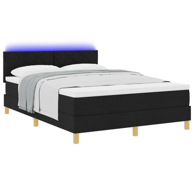 Box Spring Bed with Mattress & LED Black Full Velvet