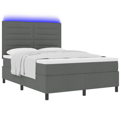 Box Spring Bed with Mattress & LED Dark Grey Queen Fabric