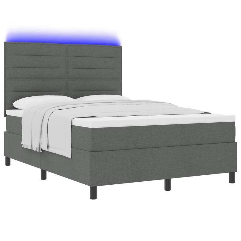 Box Spring Bed with Mattress & LED Dark Grey Queen Fabric