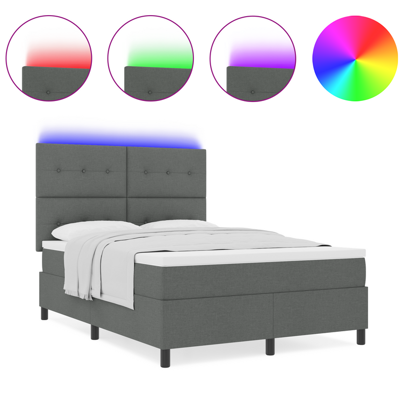 Box Spring Bed with Mattress & LED Dark Grey Queen Fabric