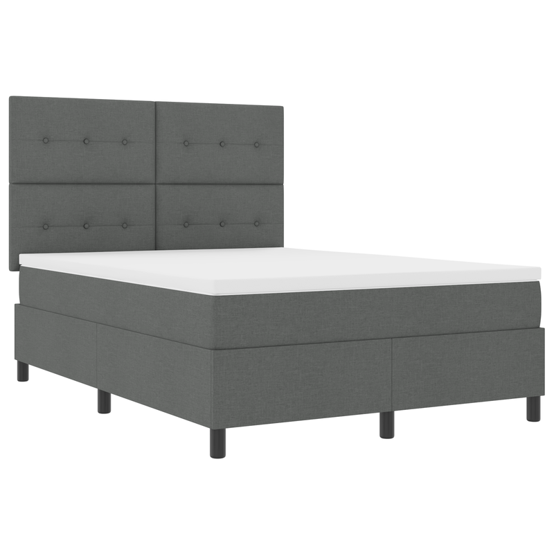 Box Spring Bed with Mattress & LED Dark Grey Queen Fabric