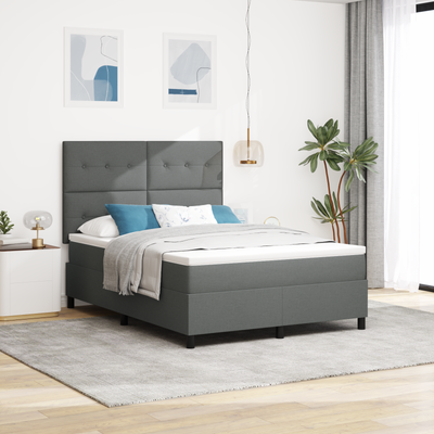 Box Spring Bed with Mattress & LED Dark Grey Queen Fabric