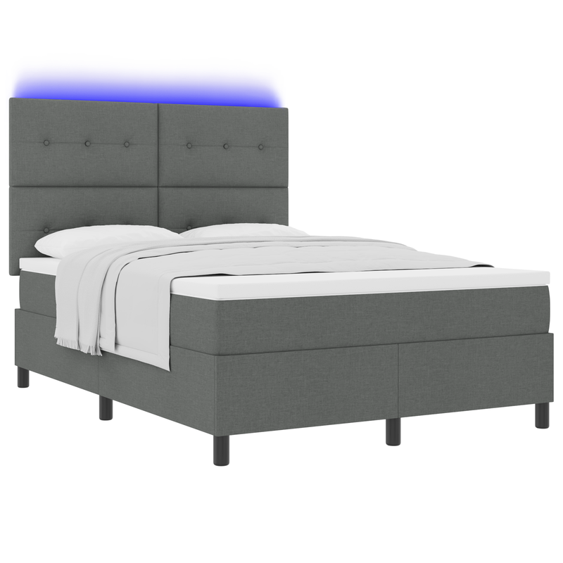 Box Spring Bed with Mattress & LED Dark Grey Queen Fabric