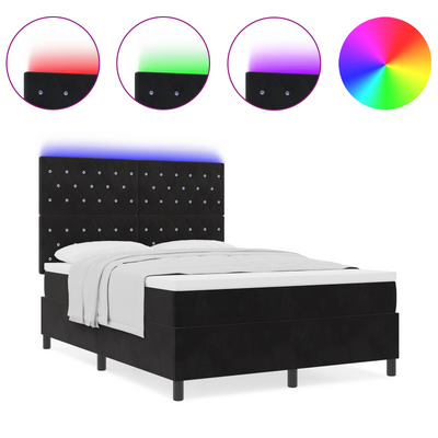 Box Spring Bed with Mattress&LED Black Queen Velvet