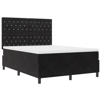 Box Spring Bed with Mattress&LED Black Queen Velvet