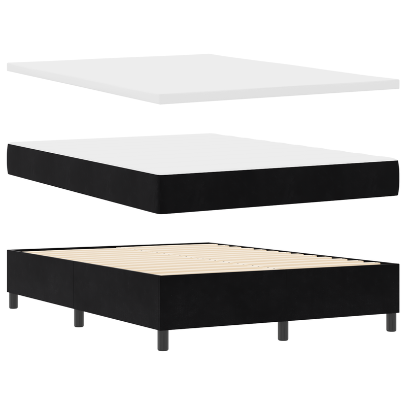 Box Spring Bed with Mattress&LED Black Queen Velvet