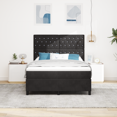 Box Spring Bed with Mattress&LED Black Queen Velvet