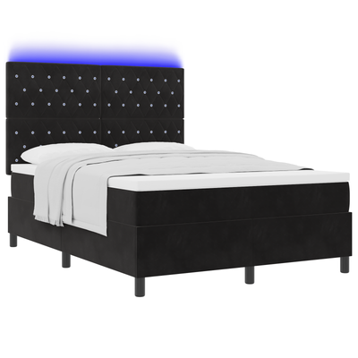 Box Spring Bed with Mattress&LED Black Queen Velvet
