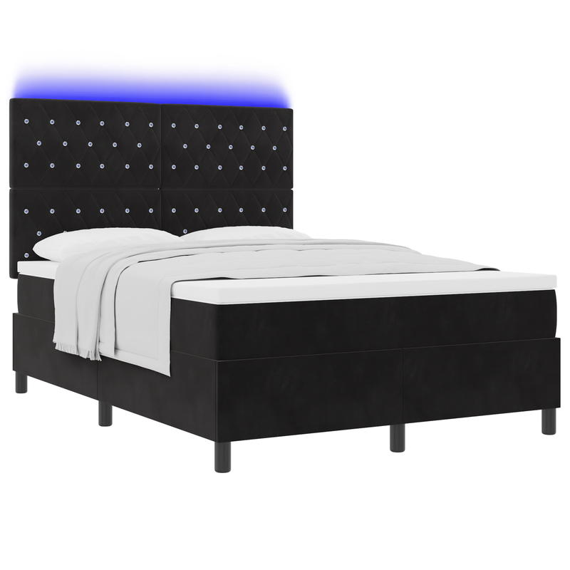 Box Spring Bed with Mattress&LED Black Queen Velvet