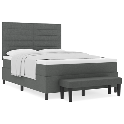 Box Spring Bed with Mattress & Bench Dark Grey Queen Fabric, vidaXL Headboard Lines Design Dark Grey 160 cm Fabric