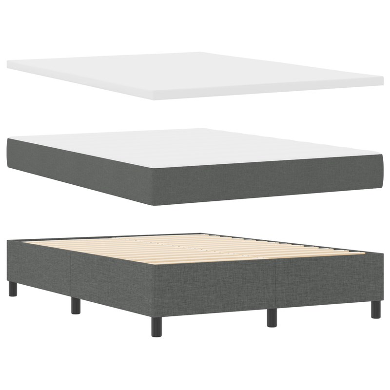 Box Spring Bed with Mattress & Bench Dark Grey Queen Fabric, vidaXL Headboard Lines Design Dark Grey 160 cm Fabric