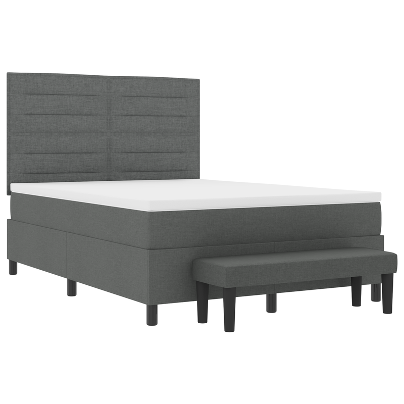 Box Spring Bed with Mattress & Bench Dark Grey Queen Fabric, vidaXL Headboard Lines Design Dark Grey 160 cm Fabric