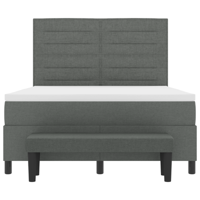 Box Spring Bed with Mattress & Bench Dark Grey Queen Fabric, vidaXL Headboard Lines Design Dark Grey 160 cm Fabric