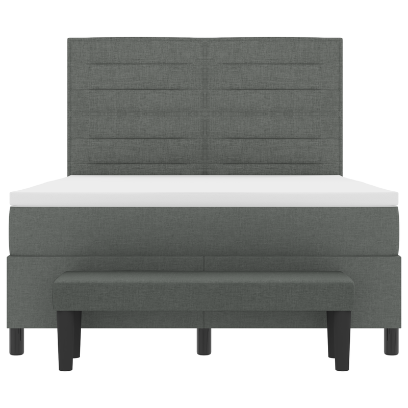 Box Spring Bed with Mattress & Bench Dark Grey Queen Fabric, vidaXL Headboard Lines Design Dark Grey 160 cm Fabric