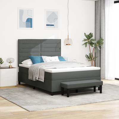 Box Spring Bed with Mattress & Bench Dark Grey Queen Fabric, vidaXL Headboard Lines Design Dark Grey 160 cm Fabric